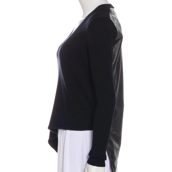 Revolve Soyer Black Leather Wool V Neck Asymmetrical Ribbed Crop Sweater Small - Picture 2 of 14